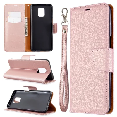 Litchi Skin Wallet Leather Stand Case for Xiaomi Redmi Note 9 Pro Max/Redmi Note 9S/Redmi Note 9 Pro - Rose Gold