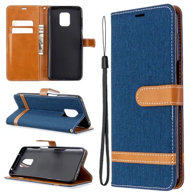 Assorted Color Jeans Cloth Wallet Leather Cover for Xiaomi Redmi Note 9 Pro Max/Note 9 Pro/Note 9S - Dark Blue