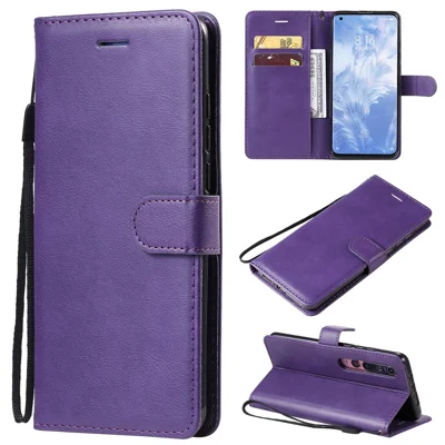 KT Leather Series-2 Læder Stand Case med Kortfag til Xiaomi Mi 10/Mi 10 Pro - Lilla