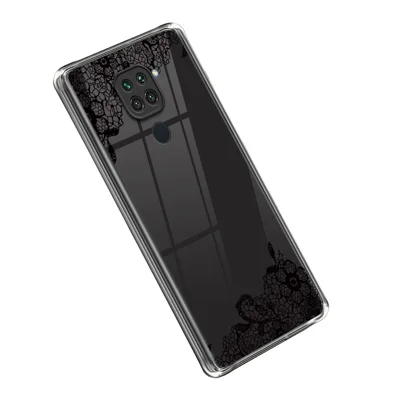 غطاء هاتف من مادة TPU مطبوع بنمط زهور للهاتف Xiaomi Redmi Note 9/Redmi 10X 4G - زهور سوداء