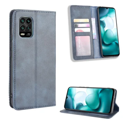 Auto-absorbed Retro Leather Shell Stand Wallet Case for Xiaomi Mi 10 Lite 5G/10 Youth 5G - Blue