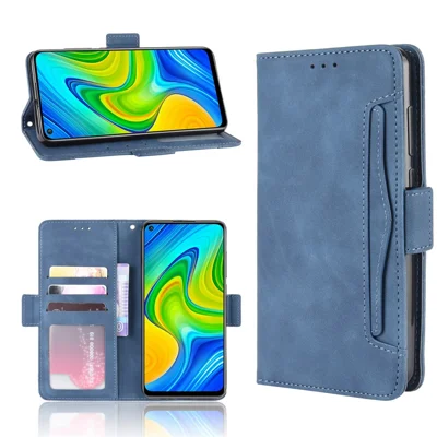 غطاء جلد فريد مع فتحات متعددة للبطاقات لهاتف Xiaomi Redmi Note 9/Redmi 10X 4G - أزرق