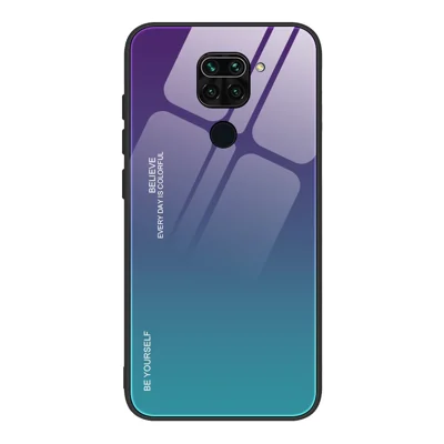Gradient Color Tempered Glass + PC + TPU Hybrid Case for Xiaomi Redmi Note 9 - Purple / Blue