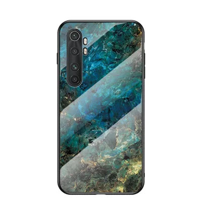 Marble Grain Pattern Tempered Glass PC + TPU Combo Shell for Xiaomi Mi Note 10 Lite - Emerald