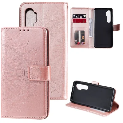 Imprint Flower Leather Stylish Shell for Xiaomi Mi Note 10 Lite - Rose Gold