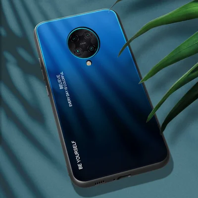Gradient Color Tempered Glass + PC + TPU Hybrid Case for Xiaomi Redmi K30 Pro - Blue / Black