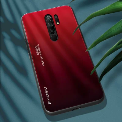 Gradient Color Tempered Glass + PC + TPU Shell for Xiaomi Redmi 9 - Red/Black