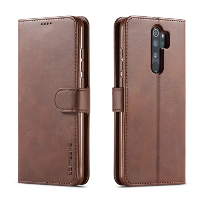 LC.IMEEKE Cowhide Texture Leather Wallet Stand Phone Case for Xiaomi Redmi 9 - Dark Brown