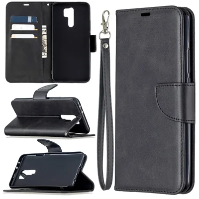 Wallet Stand PU Leather Phone Protection Case for Xiaomi Redmi 9 - Black