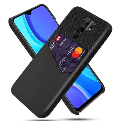 Cloth + PU Leather Coated PC Cover for Xiaomi Redmi 9 - Black