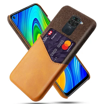 غطاء KSQ من القماش + جلد صناعي + PC مع فتحة بطاقة لهاتف Xiaomi Redmi Note 9/Redmi 10X 4G - برتقالي