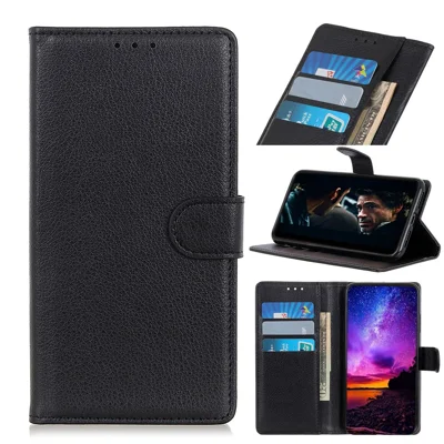 Anti-scratch Shockproof Litchi Texture Wallet Stand Leather Folio Cellphone Bag Cover Flip Phone Case for Xiaomi Redmi 9A - Black