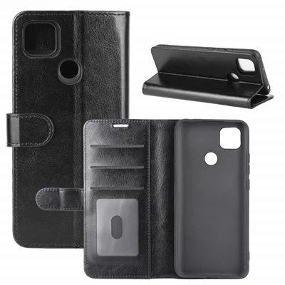 Crazy Horse lederen portemonnee stand beschermhoes voor Xiaomi Redmi 9C / 9C NFC - Zwart