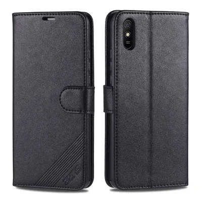 AZNS Wallet Stand Leather Protective Case for Xiaomi Redmi 9A - Black