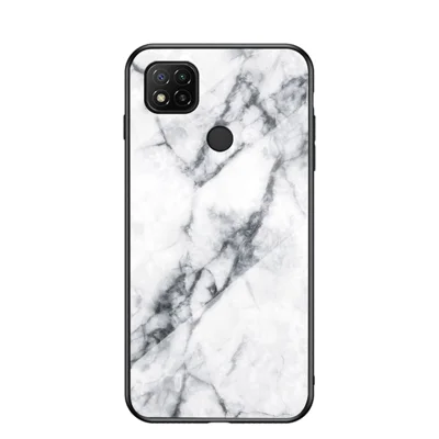 Marmerpatroon Gehard Glas + PC + TPU Rand Hybride Telefoonhoesje voor Xiaomi Redmi 9C/Redmi 9C NFC - Wit Marmer
