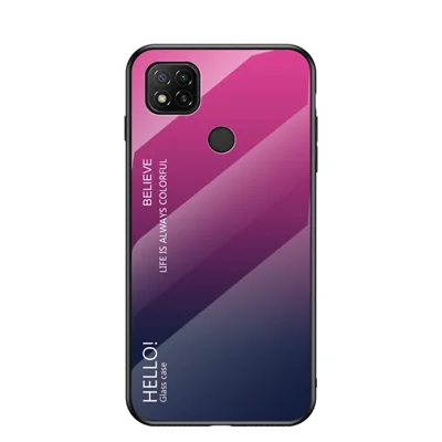 Kleurengradiëntpatroon Gehard Glas + PC + TPU Rand Hybride Telefoonhoesje voor Xiaomi Redmi 9C/Redmi 9C NFC - Roze Gradiënt