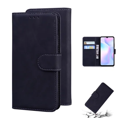 Leather Wallet Stand Phone Case for Xiaomi Redmi 9A - Black