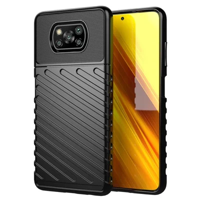 Coque épaisse en TPU texturée sergé Série Thunder pour Xiaomi Poco X3 NFC / Poco X3 - Noir