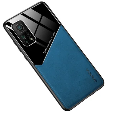 Hybrid Case for Xiaomi Mi 10T Pro 5G Built-in Magnetic Metal Sheet Leather Coated Glass PC TPU Shell - Blue