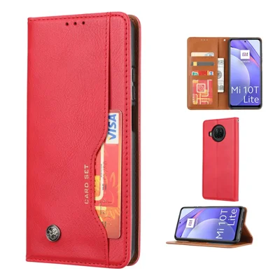 Magnetisk Læderlomme med Stand og Indvendig Lomme samt Ydre Kortholder til Xiaomi Mi 10T Lite 5G/Redmi Note 9 Pro 5G/Mi 10i 5G - Rød
