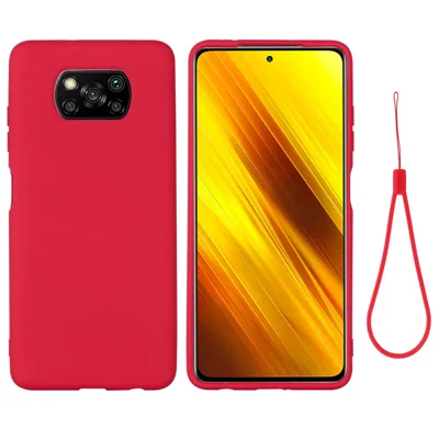 Liquid Silicone Protective Cover with Strap for Xiaomi Poco X3/X3 NFC - Red