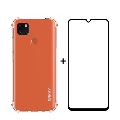 ENKAY ENK-PC0552 Anti-Drop Transparant TPU Verdikte Hoeken Cover + Volledige 0,26 mm 9H 2,5D Volledige Lijm Gehard Glas Beschermfolie voor Xiaomi Redmi 9C/Redmi 9C NFC