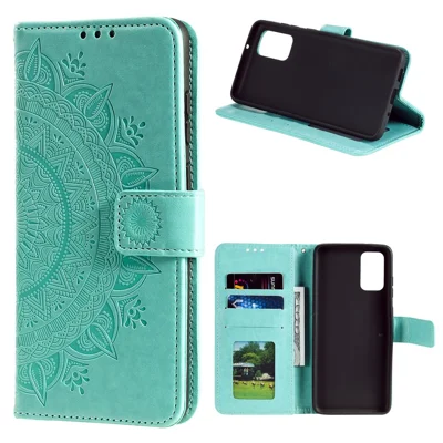 Imprint Flower Leather Wallet Case for Xiaomi Mi 10T 5G/10T Pro 5G/Redmi K30S Stand Cover - Cyan