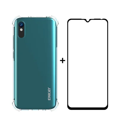 HAT-PRINCE ENKAY ENK-PC0542 Shockproof Clear TPU Case with 0.26mm 9H 2.5D Full Glue Tempered Glass for Xiaomi Redmi 9A