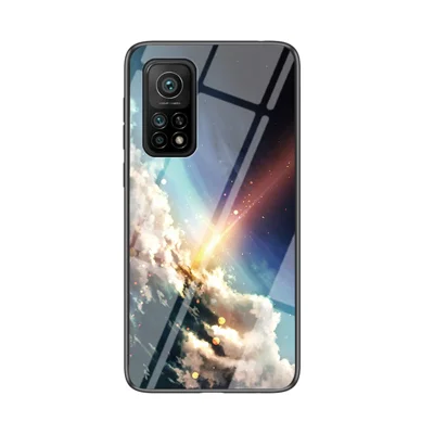 Soft TPU Edge Tempered Glass Back Cover Phone Shell with Starry Sky Pattern for Xiaomi Mi 10T 5G/Mi 10T Pro 5G/Redmi K30S - Meteor
