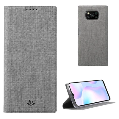 VILI DMX Series Leather Case with Stand and Card Slot for Xiaomi Poco X3/Poco X3 NFC - Grey