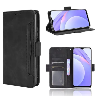 Multiple Card Slots Wallet Case Stand TPU + PU Leather Cover Case for Xiaomi Redmi Note 9 4G/9 Power/Redmi 9T - Black