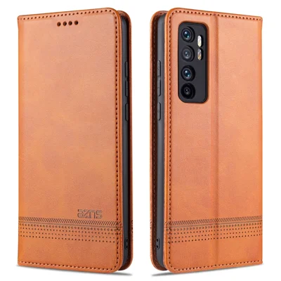 AZNS Auto-absorbed PU Leather + TPU Wallet Stand Phone Cover Case for Xiaomi Mi Note 10 Lite - Brown