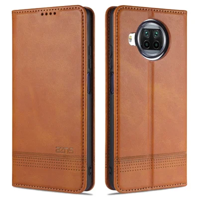 AZNS Auto-absorbed Leather Shell Stand Case for Xiaomi Mi 10T Lite 5G/10i 5G/Redmi Note 9 Pro 5G - Brown