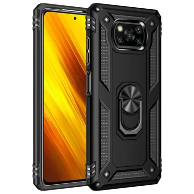 Étui de protection pour téléphone hybride PC + TPU anti-chute avec support anneau rotatif pour Xiaomi Poco X3 NFC - Noir