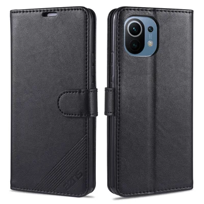 AZNS Wallet Stand Leder Schutzhülle Für Xiaomi MI 11 - Schwarz