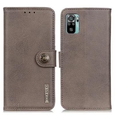 Capa de Telemóvel em Pele KHAZNEH com Fecho Magnético Carteira Suporte para Xiaomi Poco M5s 4G / Redmi Note 10 4G / Note 10S 4G - Café