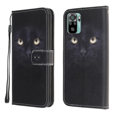 Funda de cuero con textura cruzada y estampado de patrón 3D con soporte y carcasa para Xiaomi Poco M5s 4G / Redmi Note 10 4G / Note 10S 4G - Ojos de gato