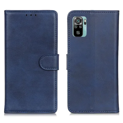 Capa de Proteção em Couro PU com Suporte Carteira para Xiaomi Poco M5s 4G / Redmi Note 10 4G / Note 10S 4G - Azul