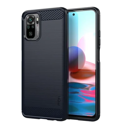 Capa TPU MOFI com Textura de Fibra de Carbono e Acabamento Escovado para Xiaomi Redmi Note 10 4G / Redmi Note 10S / Poco M5s 4G - Azul