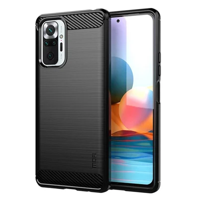 MOFI Carbon Fiber Brushed TPU-Abdeckung für Xiaomi Redmi Note 10 Pro Max / Redmi Note 10 Pro - Schwarz