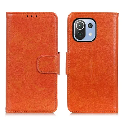Nappa Texture Full-Protection Split Leather Wallet Stand Phone Cover Shell for Xiaomi Mi 11 Lite 4G / 5G / 11 Lite 5G NE - Orange
