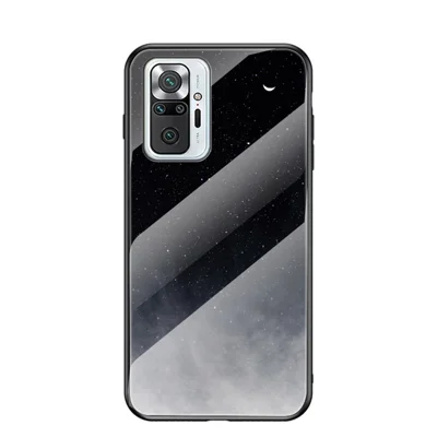 Anti-Scratch Starry Sky Pattern Tempered Glass Hybrid Cell Phone Back Case for Xiaomi Redmi Note 10 Pro - Black Starry