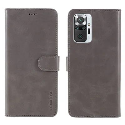 LC.IMEEKE Wallet Stand Leather Case for Xiaomi Redmi Note 10 Pro Mobile Phone Cover - Grey