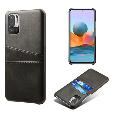 KSQ Dubbele Kaartslots PU Leren Gecoate PC Hoes voor Xiaomi Redmi Note 10 5G/Poco M3 Pro 5G/4G - Zwart