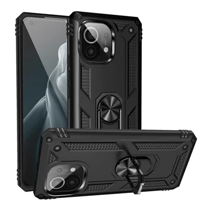 Hybrid-PC + TPU-Handyschale Anti-Fall Fingerring Ständer für Xiaomi Mi 11 - Schwarz