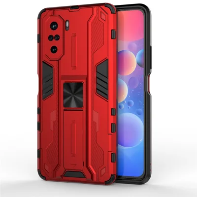 PC + TPU Combo Shockproof Kickstand Design Phone Case for Xiaomi Redmi K40/K40 Pro/K40 Pro+/Mi 11i/Poco F3 - Red