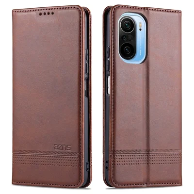 AZNS Auto-absorbed Magnet Well-Protected Full Protection Leather Stand Mobile Shell Case for Xiaomi Redmi K40/K40 Pro/K40 Pro+/Mi 11i/Poco F3 - Coffee
