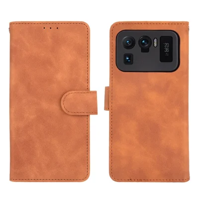 Skin-touch-feeling-leder-brieftasche Telefonabdeckung Mit Stützständer Für Xiaomi Mi 11 Ultra - Braun