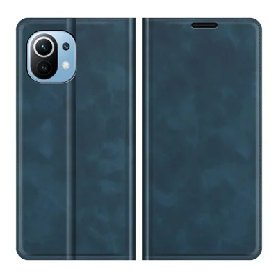 Funda tipo cartera de piel con tacto de piel, cubierta abatible y protectora con soporte para cartera para Xiaomi Mi 11 Lite 4G / 5G / 11 Lite 5G NE - Azul