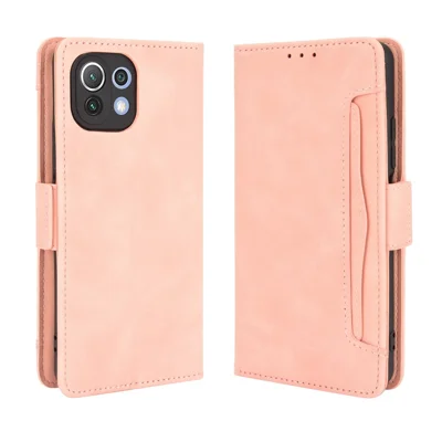 Diseño De Billetera Múltiples Ranuras Para Tarjetas Soporte Teléfono De Cuero Para Xiaomi MI 11 Lite 4G / 5g / MI 11 LITE 5G - Rosa